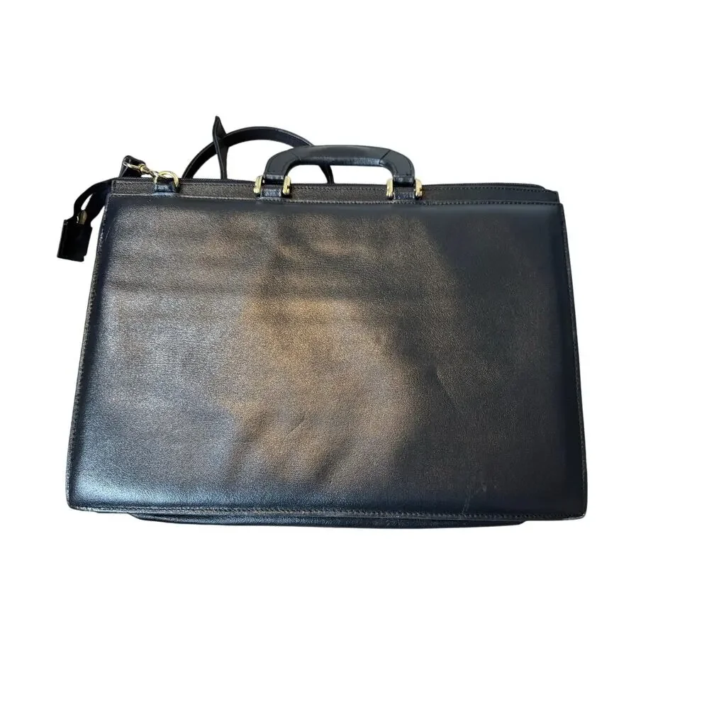 Vintage Black Leather Briefcase Crossbody Bag Made in Argentina